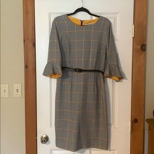 Black & Yellow Check Bell Sleeve Dress